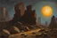 Placeholder: Night, rocks, mountains, trees, rocky land, sci-fi, Rodolphe wytsman and wilfrid de glehn impressionism paintings