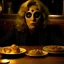 Placeholder: Spooky, ultra realistic distress, dining, ultra realistic hot woman, giant eye on a table, organic hot bondes, dynamic, anguish, excited and lively scene, hypermaximalist figures, Creepy the Ring Alfred Hitchcock, Sam Raimi, insanely detailed, sinister, John Carpenter, Dario Argento, ornate