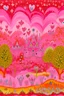Placeholder: A pink magical kingdom with hearts designed in Australian aboriginal art painted by Vincent van Gogh