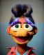 Placeholder: Portrait, hybrid character, waitress woman with monster muppet mask that covers her entire head, retro style, Sesame Street style, smooth, unreal engine 5, god lights, ray tracing, RTX, lumen lighting, ultra detail, volumetric lighting, 3d.