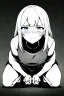 Placeholder: little blonde girl cries crouched down, grayscale