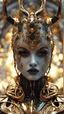 Placeholder: PAPERCUT 3d photo realistic portrait of young woman, dark fantasy, beautiful, dark eyes, dark make up, shiny streaks of paint, paint blobs and smears, shiny baubles, textured, ornate, shiny molten metalics, wild hair, high definition, octane render, 64k, 3d