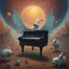 Placeholder: bugs bunny composer piano, diffrent planet, one swine pig piggy flying wasp angel, beksinski style daker theme