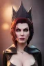 Placeholder: Amy Dumas as evil queen in black leather gown, evil, busty, cleavage, curvy, angry, stern look. character design by cory loftis, fenghua zhong, ryohei hase, ismail inceoglu and ruan jia. unreal engine 5, artistic lighting, highly detailed, photorealistic, fantasy