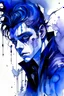 Placeholder: A deeply abstract ink wash and watercolor illustration of a young Goth vampire male with highly detailed hair and facial features , in the abstract expressionist style, indigo and amethyst, ragged and torn Victorian costumes, hard , gritty, and edgy depictions, portrait vibrant forms, bat, ethereal, otherworldly