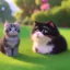 Placeholder: a fluffy kitten and a puppy sitting together at a park