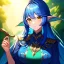 Placeholder: 8k, Girl, high quality, detailed, blue hair, golden eyes, beautiful lighting, vibrant colors, elf,