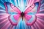 Placeholder: farfalla gigante trasparente su sfondo sfumato di rosa e azzurro e raggi bianchi
