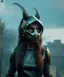 Placeholder: A badass Sofia Buttela wearing a dragon skull mask, atmospheric, realistic, unreal engine, cinematic lighting, octane render.