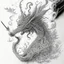 Placeholder: Pencil Sketch a composition where smoke transforms into a mythical creature, intertwining with intricate patterns formed by crushed weed leaves, creating a visually captivating and balanced artwork.