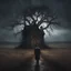 Placeholder: Hyper Realistic Haunted Chapel between a Field & dry old tree at rainy night with a headless man