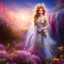 Placeholder: bright fairy, beautiful portrait, flowery landscape, cosmic ambiance