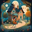 Placeholder: a painting of a house with a woman playing a guitar, a storybook illustration by Endre Bálint, behance contest winner, magic realism, storybook illustration, whimsical, detailed painting