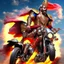 Placeholder: Kebab Man mounted his holy motorcycle, the engine roaring to life with divine power. With a final glance at the celestial realms, he sped down to Earth from heaven, ready to begin his quest.