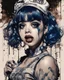 Placeholder: Poster in two gradually, a one side the Singer Melanie Martinez face, full body, painting by Yoji Shinkawa, darkblue and sepia tones,sinister, detailed iridescent, metallic, translucent, dramatic lighting, hyper futuristic, digital art, shot with Sony Alpha a9 Il and Sony FE 200-600mm f/5.6-6.3 G OSS lens, natural light, hyper realistic photograph, ultra detailed -ar 3:2 -q 2 -s 750,malevolent goth vampire girl face and other side