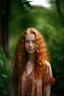 Placeholder: portrait of a 21 year old russian woman with soft lush curly warm red long hair, perfect symmetric eyes, skin with pores, peach fuzz, little smile, summer dress, garden, standing, ambient rim lighting, belly,Hasselblad X1D II 50C with a XCD 45mm f/ 3. 5 lens, using an aperture of f/ 4, ISO 400, and a shutter speed of 1/ 125 sec, intricate, photorealistic, unreal engine, depth of field, cinematic, sharp focus, extremely detailed