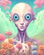 Placeholder: an ethereal alien creature with three eyes, with several extra limbs and slender composition, is i transitioning wild landscape full of flowers , highly polished, chrome airbrush style, dreamlike composition, color penciling color palette, surrealistic retro-futurism, fantasy, vintage scifi, psychedelic aesthetic, Camilla d'errica, pop surrealism, highly detailed, arthur lismet, artstation, 1960s psychedelic drawing, smooth