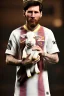 Placeholder: messi as king with wearing crown and king stuffs and clothes and holding a little white goat on his hand ,hyperrealistic,8k,detailed,rendered