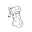 Placeholder: A black and white cute drawing of a Christmas stocking. Only outline, white background,for kids. The illustration should be in [SUPER SIMPLE], black and white, bold line art with a clear, mostly empty background. [INCLUDES ONLY OUTLINES WITH NO FILLED IN BLACK AREAS], ensuring no shading, no complex images, and making it very easy to color in between the lines.