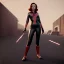 Placeholder: retro sci-fi portrait image from 1960, supermarket parking explosion, fire, classic black widow, young Scarlett Johansson, classic tight lycra latex suit, retro superhero style, soft color, highly detailed, unreal engine 5, ray tracing, RTX, lumen lighting, ultra detail, volumetric lighting, 3d, finely drawn, high definition, high resolution.