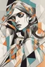 Placeholder: Neo Surrealism, whimsical art, Analytical Cubism Illustration Design a perfect pretty girl, black long hair, Split-Complementary color guide, Plasma Energy Texture, abstract background, girl, Pose with movement, often for geometric deconstruction, monochromatic palette, or fragmented forms.