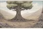 Placeholder: one tree in the middle of the image, bared land, post-apocalypse, front view, comic book, cartoon,,