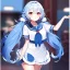 Placeholder: Clear focus,8k,Beatiful Lighting,Detailed,blue long pigtails,fluffy hair, long fluffy bangs, red eyes, wearing a sailor uniform, short skirt