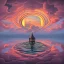 Placeholder: fractals in a human form, Beautiful cloudy polluted sunset skies,reflections, Jacek Yerka, soft focus