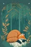 Placeholder: in a cosy vintage style, a fox sleeps in a forest