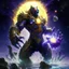 Placeholder: A terrifying creature combining water and sun with the powers of a werewolf and Dracula A battle suit made of galaxies and stars with a glove that has seven endless stones with thanos Infinity Gauntlet