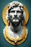 Placeholder: Ultra Realistic image, Roman sculpture, white marble material, Lionel Messi, gold Laurel leaves wreath, renaissance ornaments, radial gold lines, one gold star in heart, gold sun ornament back, blue background, chisel style, waist up portrait, emperor style, epic, celestial, cinematic lighting, God light, god rays, 4k resolution, smooth details, ornate details, soft lighting, unreal engine 5, art station, substance 3d.