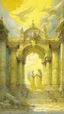 Placeholder: A light yellow heavenly ruins with angels painted by Zosan