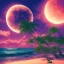 Placeholder: 1980's vaporwave aesthetic palm trees with lightning with lunar eclipse in the ocean waves sunset