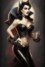 Placeholder: painting of evil queen in black leather, angry, strong, volouptous, busty, cleavage, emperious, mature, highly detailed, digital painting, artstation, concept art, smooth, sharp focus, illustration, art by gaston bussiere and alphonse mucha