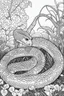 Placeholder: Outline art, no shading, snake full body in the garden, cartoon style, black and white, low detail, --ar 9:11