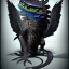 Placeholder: full body black leopard, hawk wings, lizard tail, white eyes