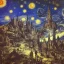 Placeholder: gothic painting of a city in a fantasy starry night photorealistic