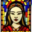 Placeholder: Art Noveau style, stained glass frame, my beautiful asian princess naturist model wife