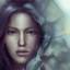 Placeholder: Female, long blond hair, make up, high lights, rusted, diffuse lighting,polished, intricate,highly detailed, illustration, clouds, foggy scene bordered with leaves
