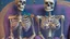 Placeholder: Famous Skeleton Couple Posing together wearing 1920's Hollywood Grandeur; Surreal, Intricately Detailed, Beautiful, Colorful, award-winning, high definition, ultra-detailed, beautiful, rose tones