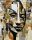 Placeholder: an extreme abstract acrylic and ink and battered paper photo collage poster of an unexpected mentioned in an arafed improbability made of smisunderstanding with a checkered juxtaposition, liminal space, vague resemblances of curved twisting stylized head wearing tribal mask, tribal patterns, memories of negative space, amazing reflections, amazing curves, amazing transparency, split vibe, double exposure influence, heavy zigzag vibe, side view, ((line lips)), crude mouth, afrofuturism