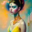 Placeholder: iv_a painting of a young woman, figurative art, an acrylic detailed painting,art style by Harumi Hironaka, turquoise pink and yellow, james terrell art, trending on artstation, soft lines,intricate art by bastien lecouffe deharme and greg rutkowski