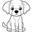 Placeholder: coloring page for kids age 2-5 years, puppy Labrador Retriever ,cartoon style,thick lines, extremely low detail,no shading,no grey color, very simple art,only 2 legs and 2 arms ,white background, Centre aligned,size of art smaller than background