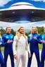 Placeholder: cosmic man ,beautiful ufos rainbow, admiral from the future, galactic confédération, fine whole face, crystalline skin, expressive purple eyes,rainbow, smiling lips, very nice smile, costume pleiadian, Beautiful tall woman pleiadian Galactic commander, ship, perfect datailed golden galactic suit, high rank, long blond hair, hand whit five perfect detailed finger, amazing big puple eyes, mouth, high définition lips, cosmic happiness, bright colors, blue, pink, gold, jewels, realist,