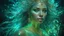 Placeholder: The photo is done in a bioluminescent and bioluminescent art style depicting a divine woman, Bioluminescent dewy translucent glowing skin, ethereal glowing eyes, long neck, perfect face in ultra-realistic details, flowing hair, greenish blue hues, The composition imitates a cinematic film with dazzling, golden and silver lighting effects. Intricate details, sharp focus, crystal clear skin create high detail. 3d, 64k, high resolution, high detail, computer graphics, hyperrealism, f/16, 1/300 sec.