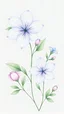 Placeholder: The image shows a group of flowers drawn with fine details, mostly in light blue and purple, and looks like a cute and romantic design. 1. Upper left: contains two large flowers, one in light blue and the other in white, with small buds appearing in light pink. The design is simple and calm with touches of green in the surrounding leaves. 2. Upper right: contains two flowers in light blue with green leaves and flower buds, with fine details that add a sense of tenderness and nature. 3. Lower le