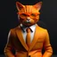 Placeholder: orange cat with glasses, suit and human body