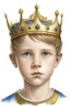 Placeholder: Draw for me a ten-year-old boy with a crown on his head. He has dazzling beauty and blue eyes. His hair is golden, and the picture is in a realistic style with a white background.