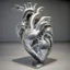 Placeholder: stainless steel sculpture of human flesh-like heart formed by human bodies