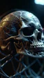Placeholder: A hyperrealistic macro shot skull on a spider web, intricate details, soft natural light, screen captured from 4K Blu-ray